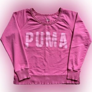 PUMA Sweatshirt Women's Size M Pink Scoop Neck Side Slit Long Sleeves